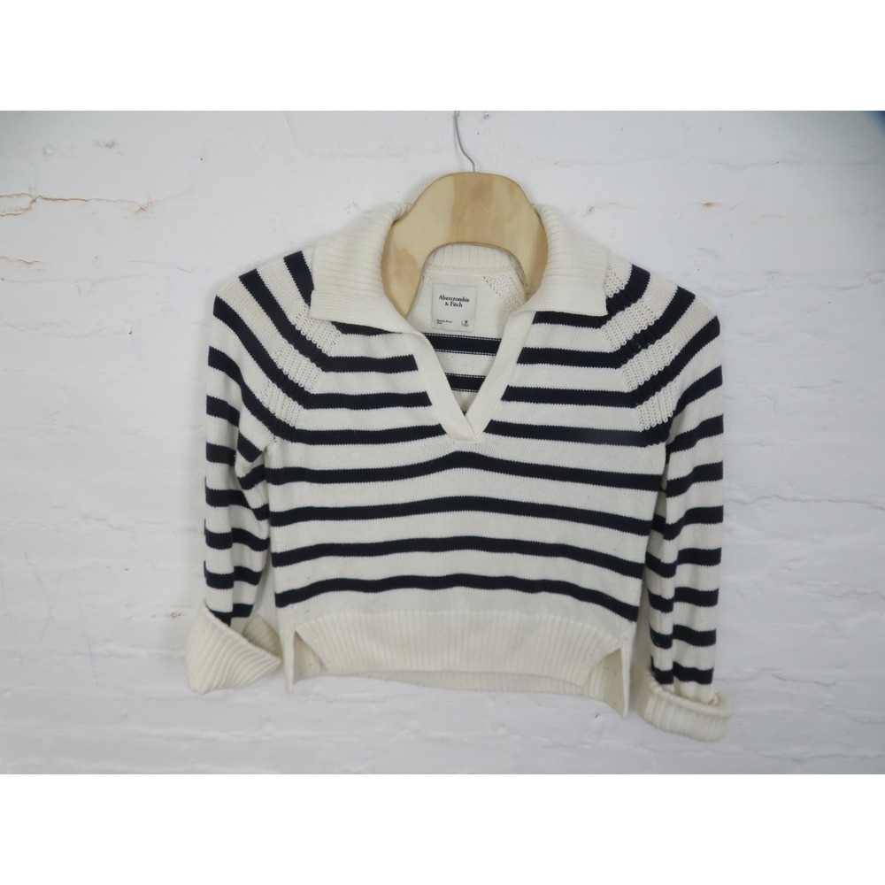 Abercrombie & Fitch Sweater Womens Medium Blue Striped Collared Preppy Pullover